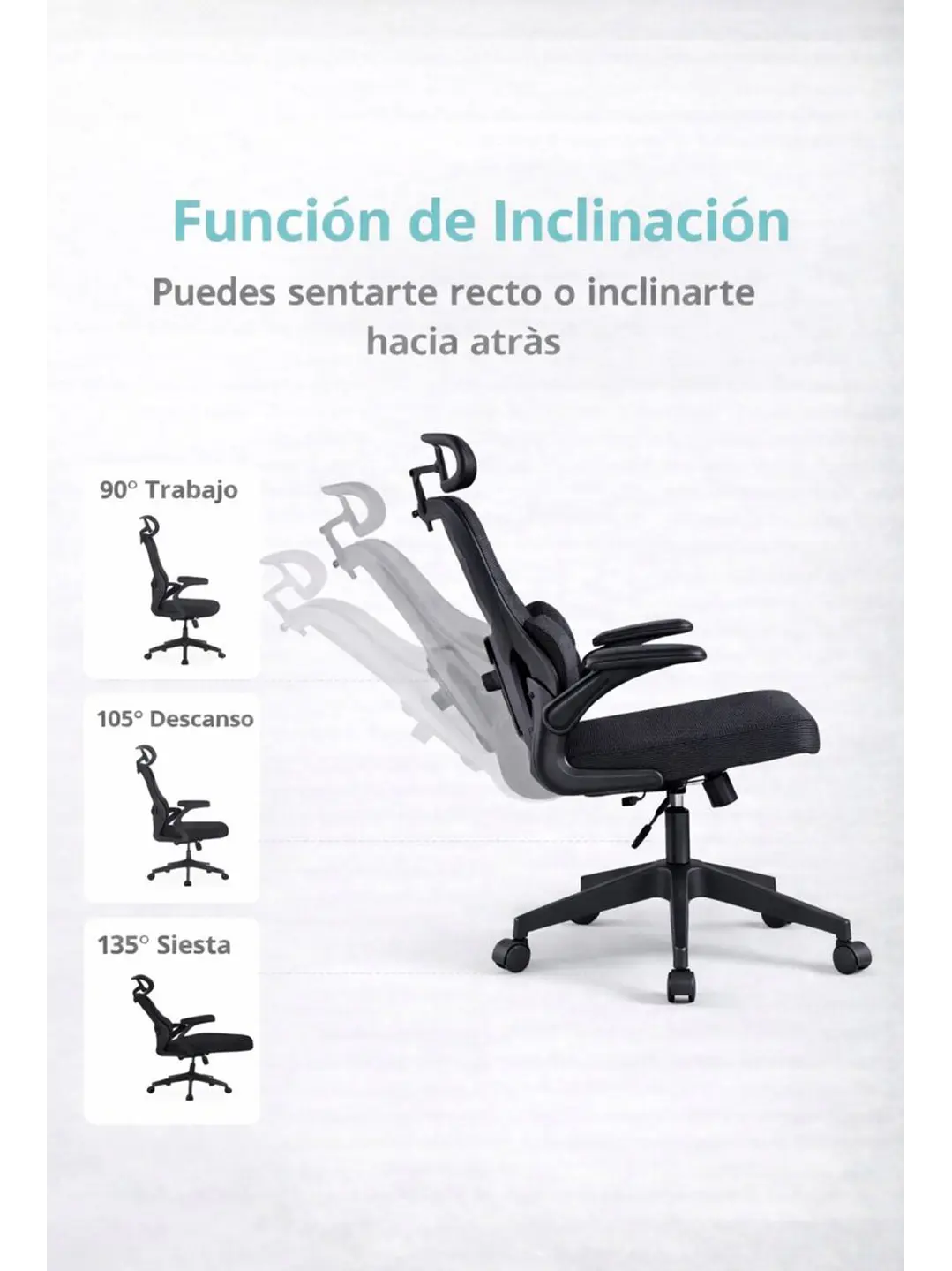 Silla Ergonomica de Oficina para Escritorio Boise Negra 6