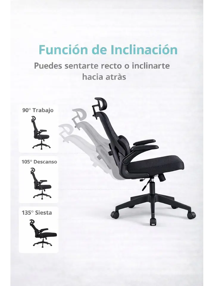 Silla Ergonomica de Oficina para Escritorio Boise Negra 6