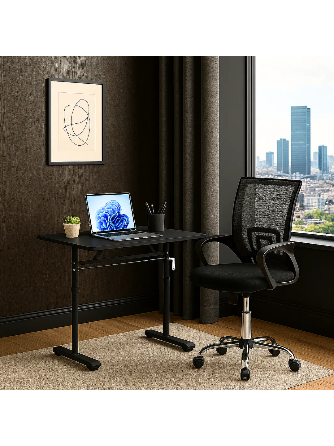 Escritorio con Altura Ajustable 100x60x63-86cm Funcional Tenerife Negro 6