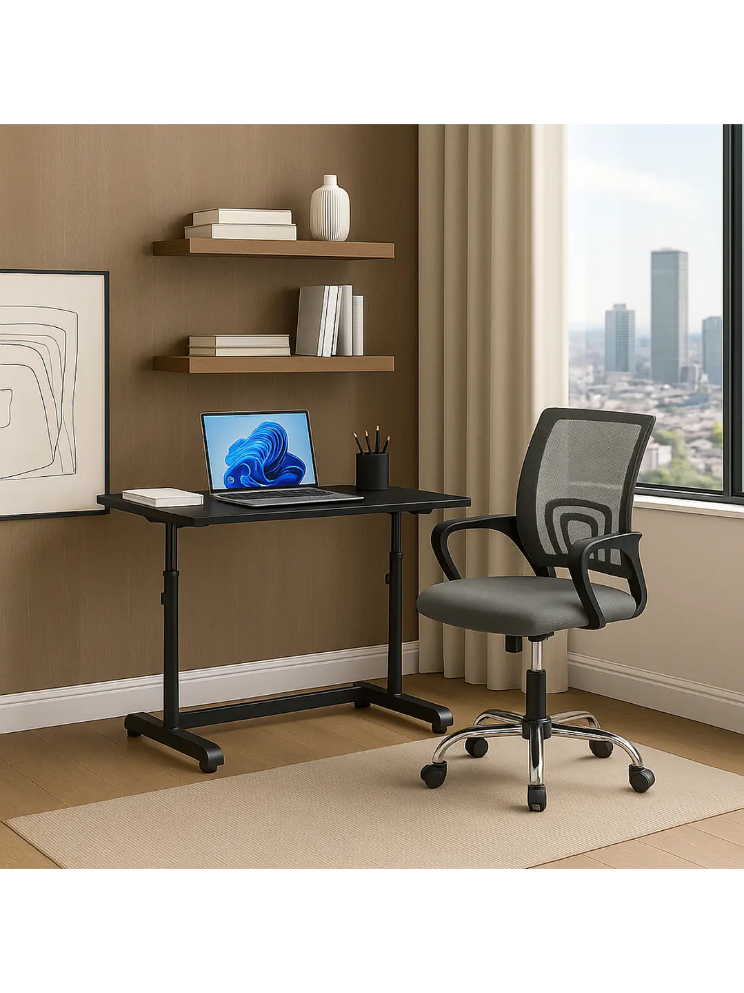 Escritorio con Altura Ajustable 80x60x63-86cm Funcional Bilbao Negro 6