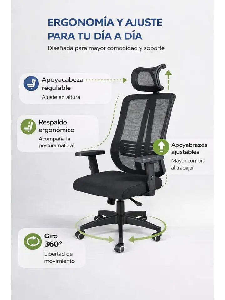 Silla De Oficina Apoyacabeza, Con Brazo Regulable Doha 5