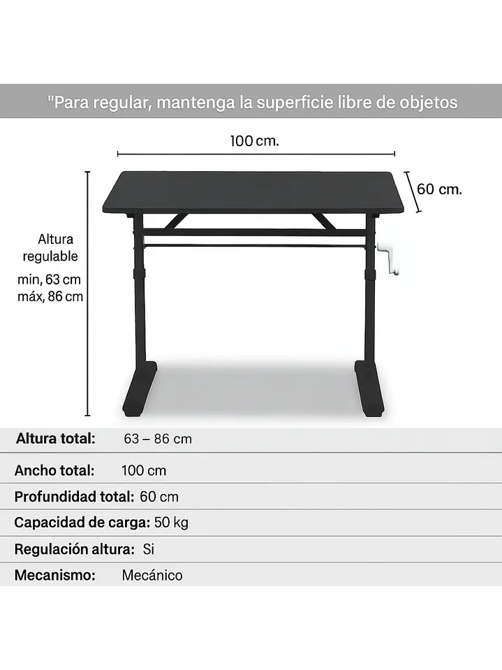 Escritorio con Altura Ajustable 100x60x63-86cm Funcional Tenerife Negro 4