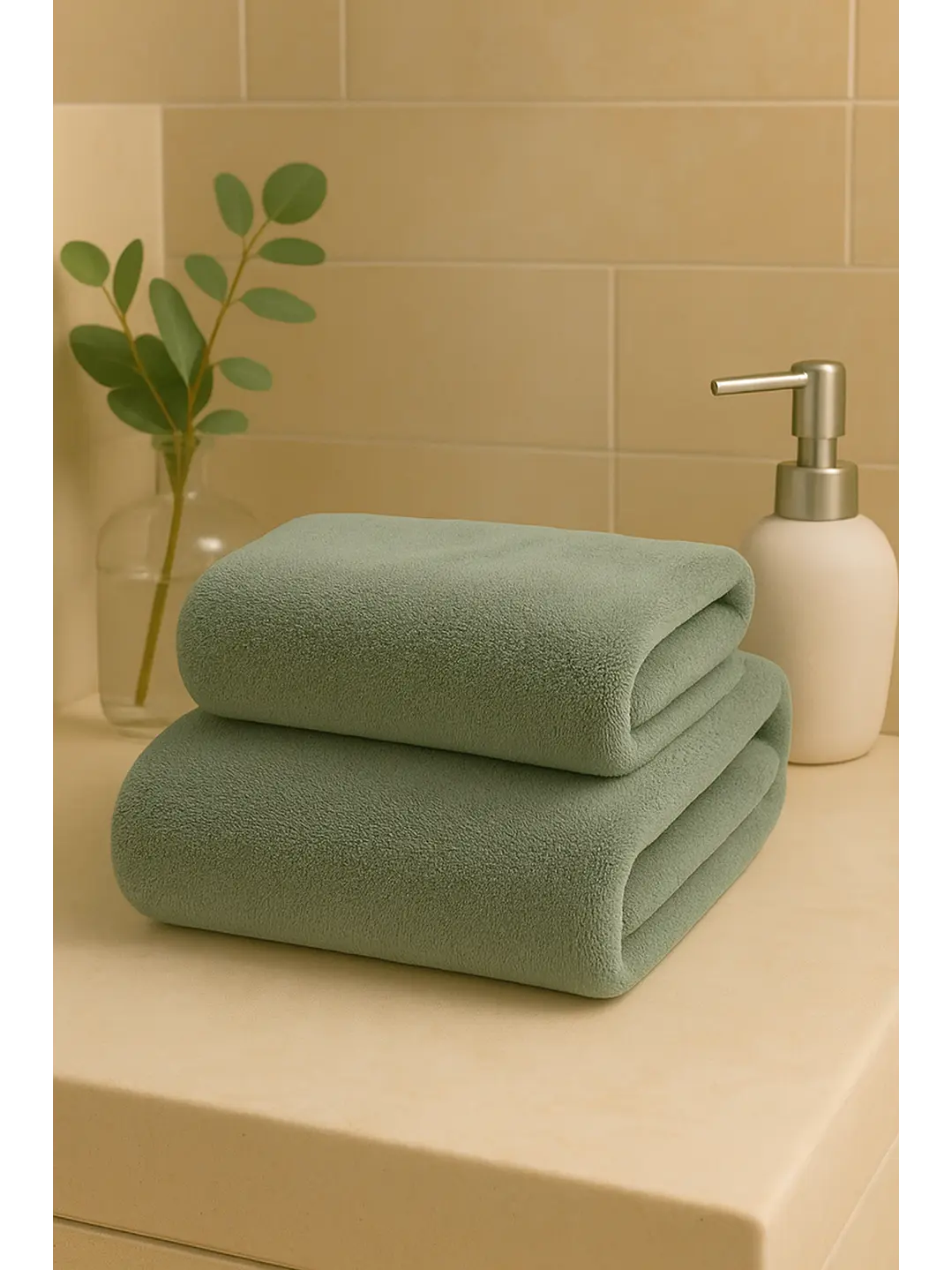 Pack 2 Toalla Verde Microfibra 100x140 3