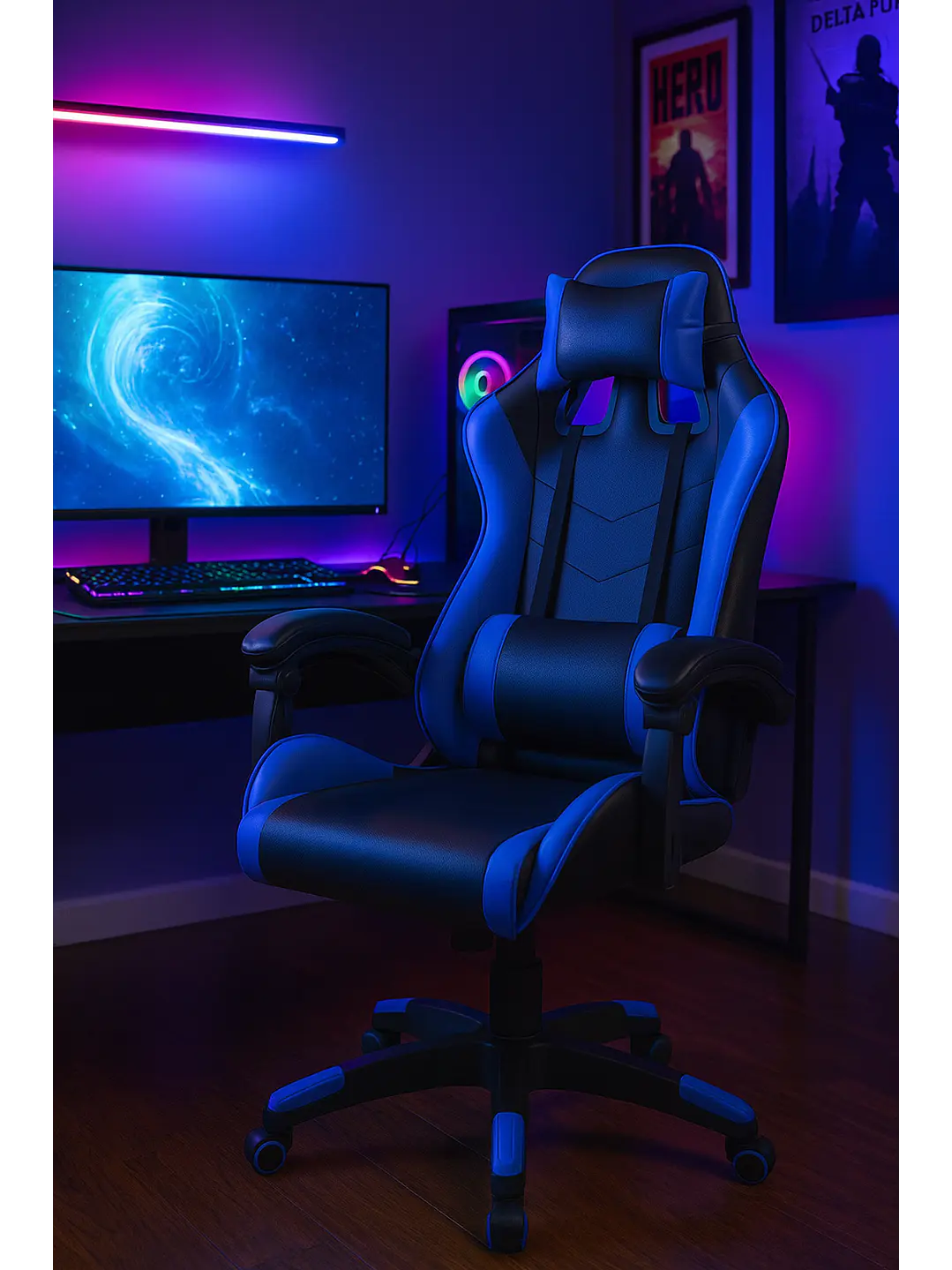 Silla Gamer de Escritorio Reclinable Color Azul 2