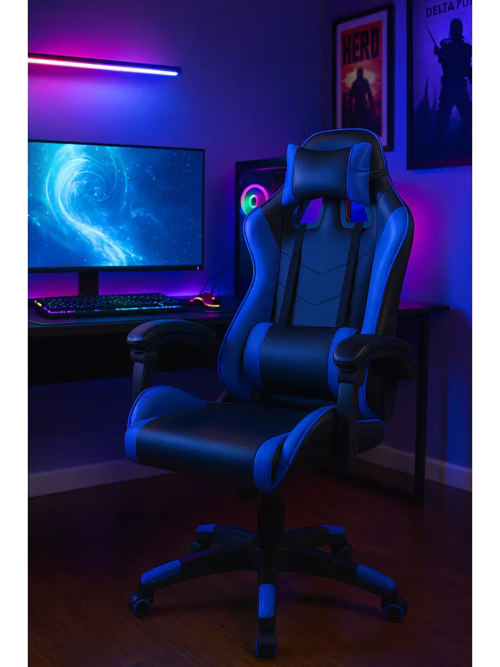 Silla Gamer de Escritorio Reclinable Color Azul 2