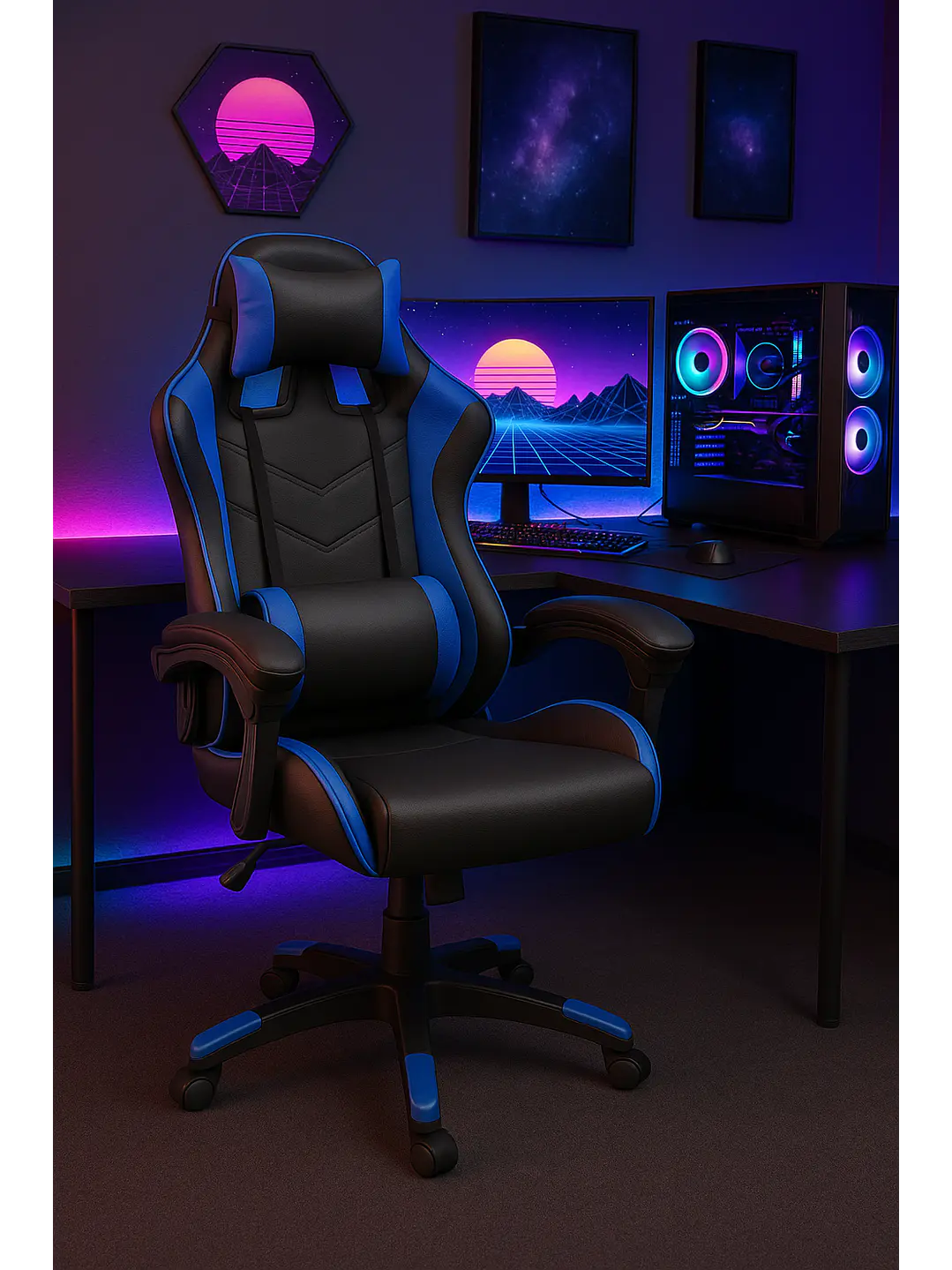 Silla Gamer de Escritorio Reclinable Color Azul 3