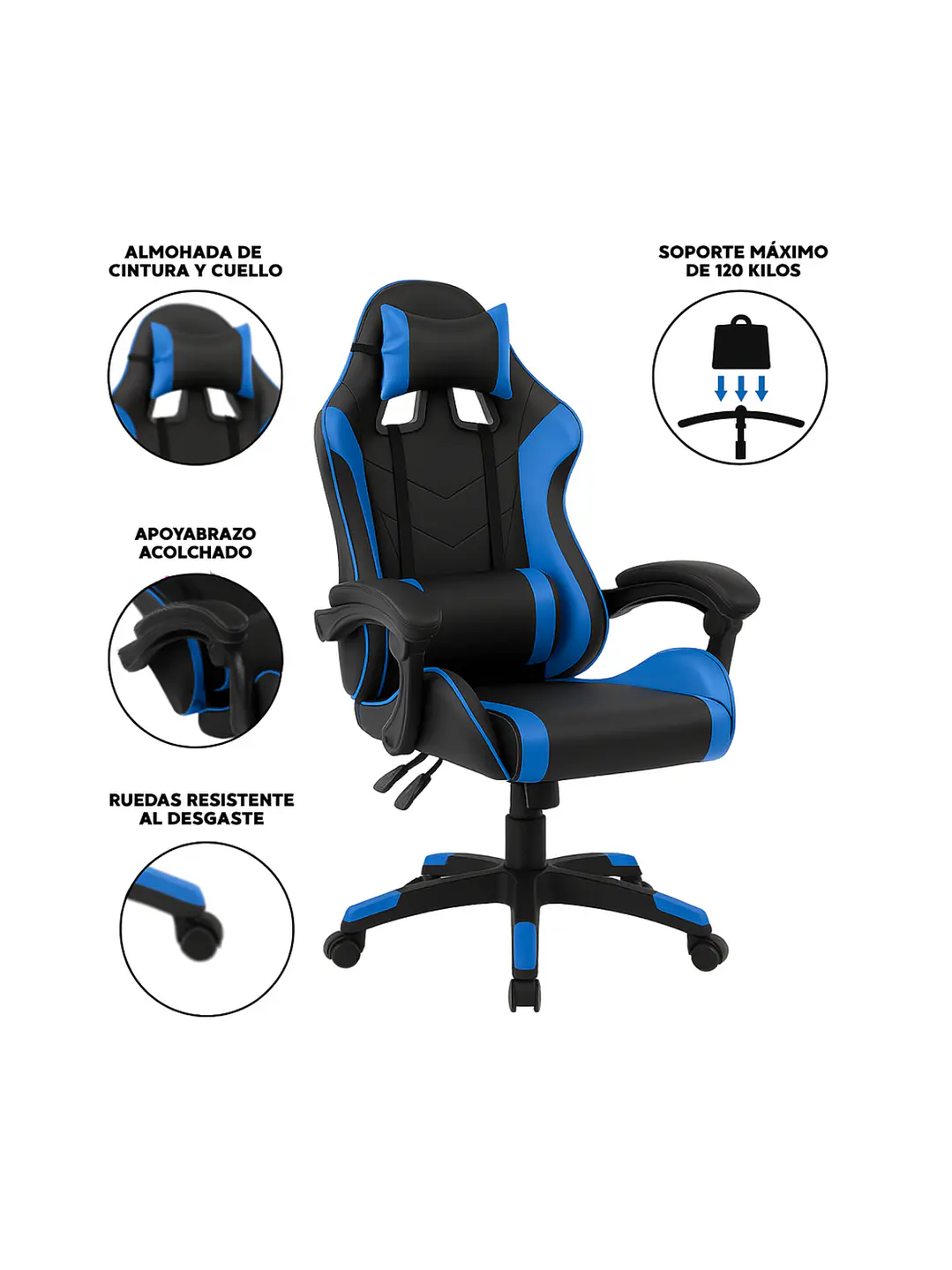 Silla Gamer de Escritorio Reclinable Color Azul 5