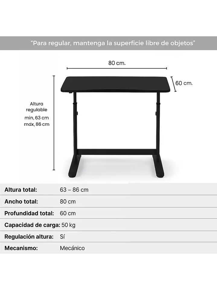Escritorio con Altura Ajustable 80x60x63-86cm Funcional Bilbao Negro 4