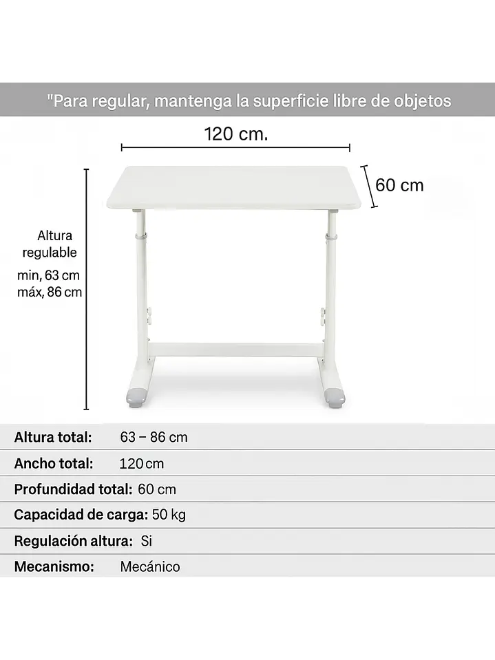 Escritorio con Altura Ajustable 120x60x63-86cm Funcional Toledo Blanco 3