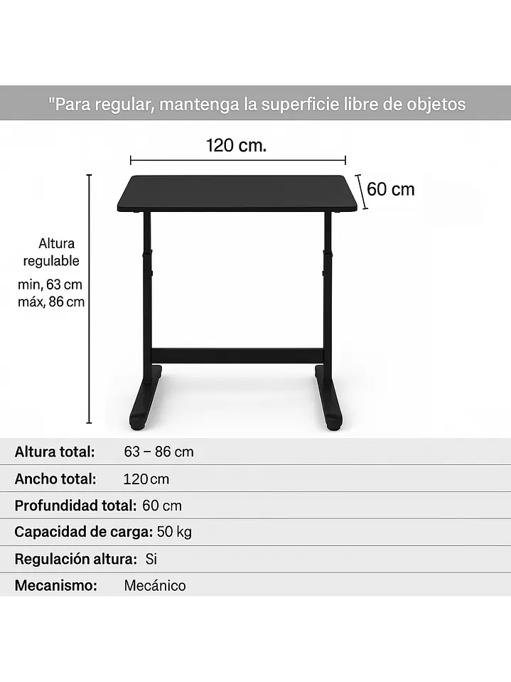 Escritorio altura ajustable Toledo negro 3