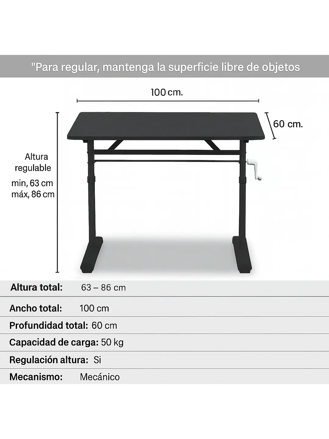 Escritorio altura ajustable Tenerife negro 4