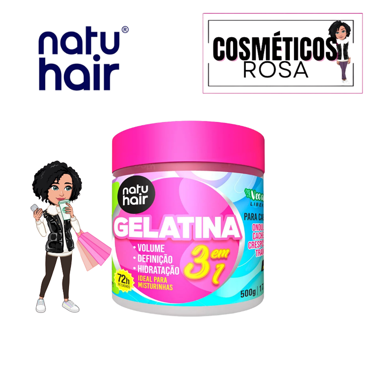 Natuhair gelatina 3 em 1 de 500g
