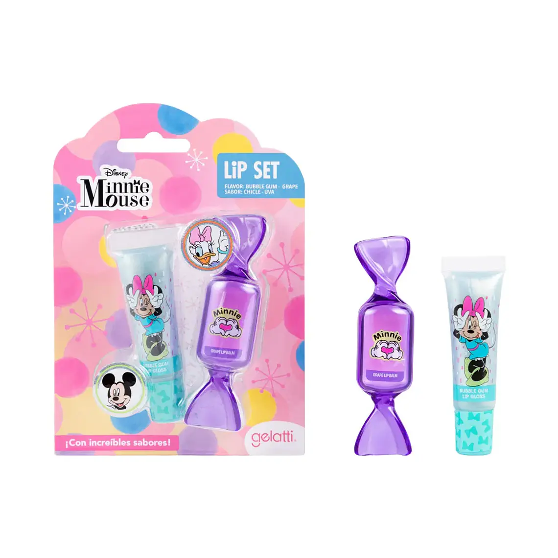 Lip Set - Bálsamo Labial y Bálsamo Gloss MIX Minnie: Chicle y Uva - GELATTI 1