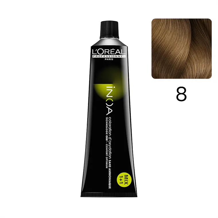 Tintura INOA 8 Rubio Claro 60 G - LOREAL PROFESSIONNEL 1
