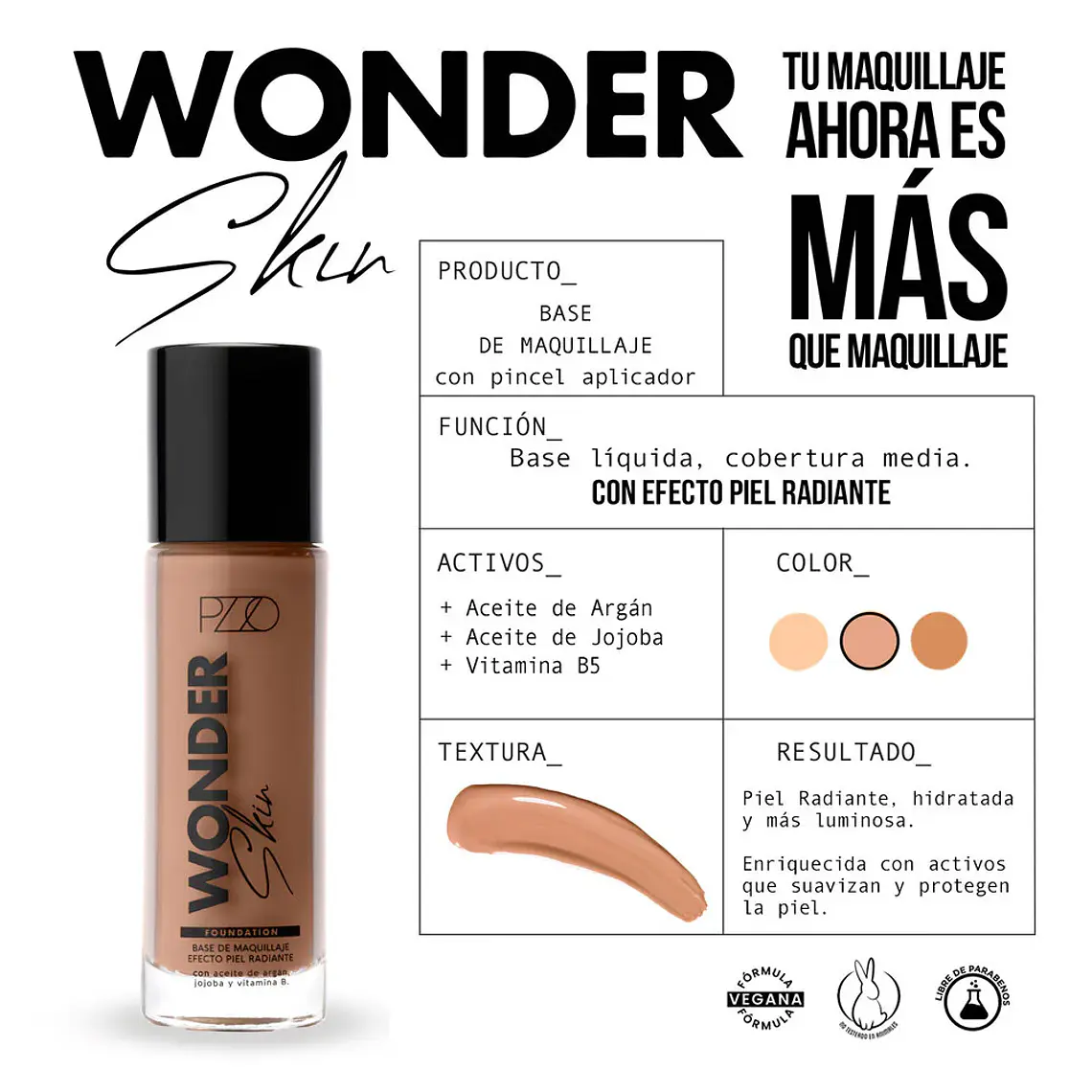 Base de Maquillaje Wonder Skin 35 ml Golde Beige 02 - PETRIZZIO 4