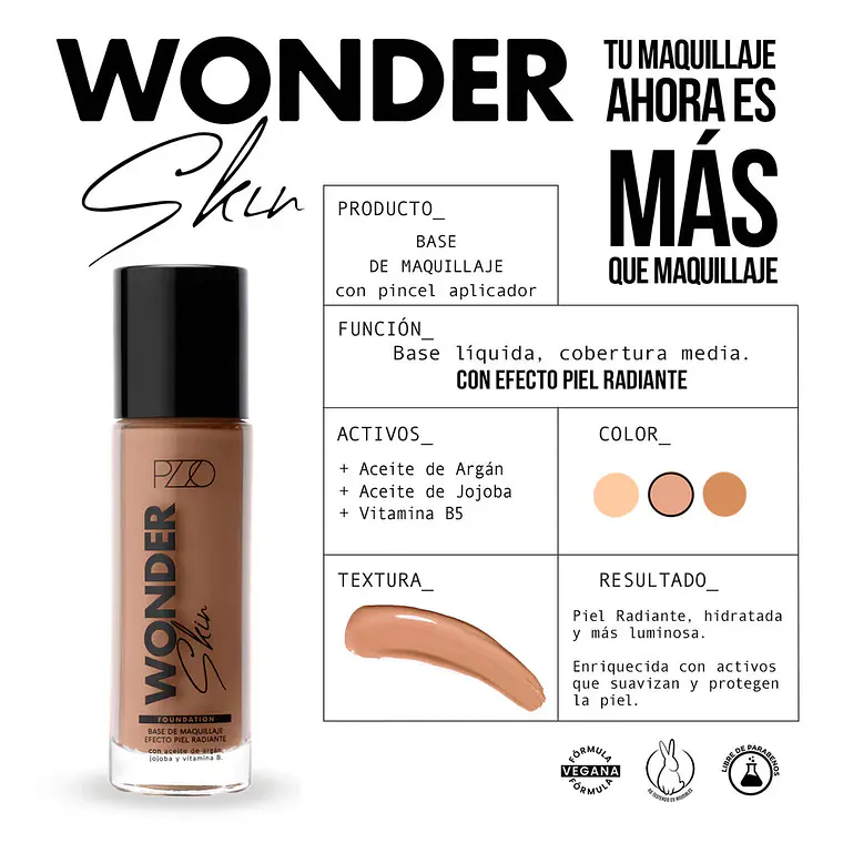 Base de Maquillaje Wonder Skin 35 ml Golde Beige 02 - PETRIZZIO 4
