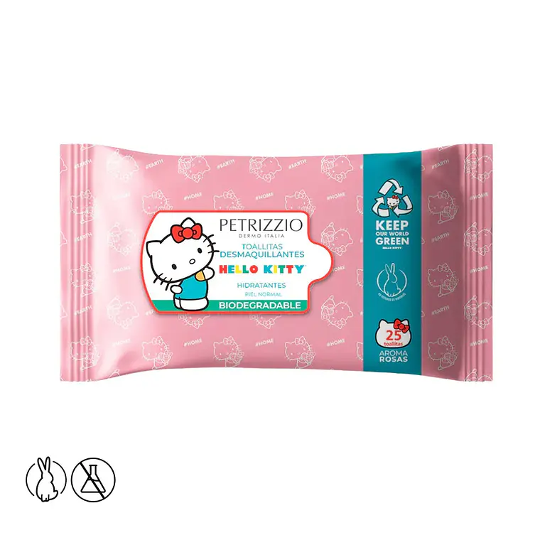 Toallitas Desmaquillantes Biodegradable Rosas Hello Kitty - PETRIZZIO 1