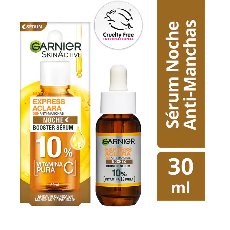 Sérum Booster Anti-Manchas Noche 10% Vitamina C Express Aclara 30 ML - GARNIER 1