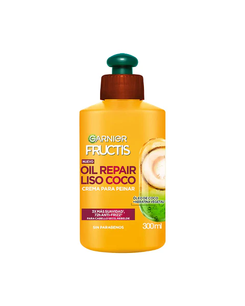 Crema Para Peinar Frutics Oil Repair Liso Coco 300 ML - GARNIER