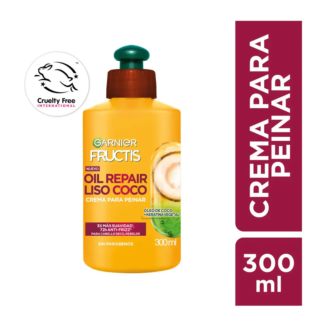Crema Para Peinar Frutics Oil Repair Liso Coco 300 ML - GARNIER 2