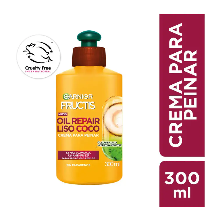 Crema Para Peinar Frutics Oil Repair Liso Coco 300 ML - GARNIER 2