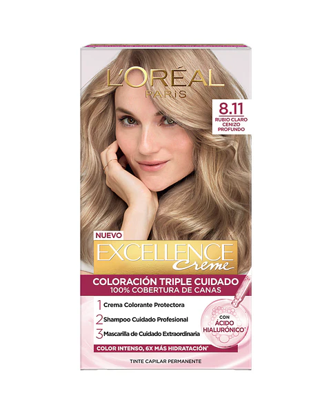 Tintura Excellence Creme Rubio Claro Cenizo Profundo 8.11 - LOREAL 