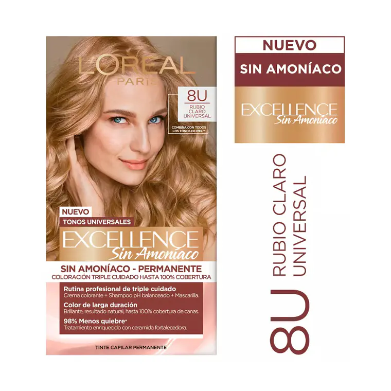Tintura Excellence Rubio Claro Universal 8U Sin Amoníaco - LOREAL 1