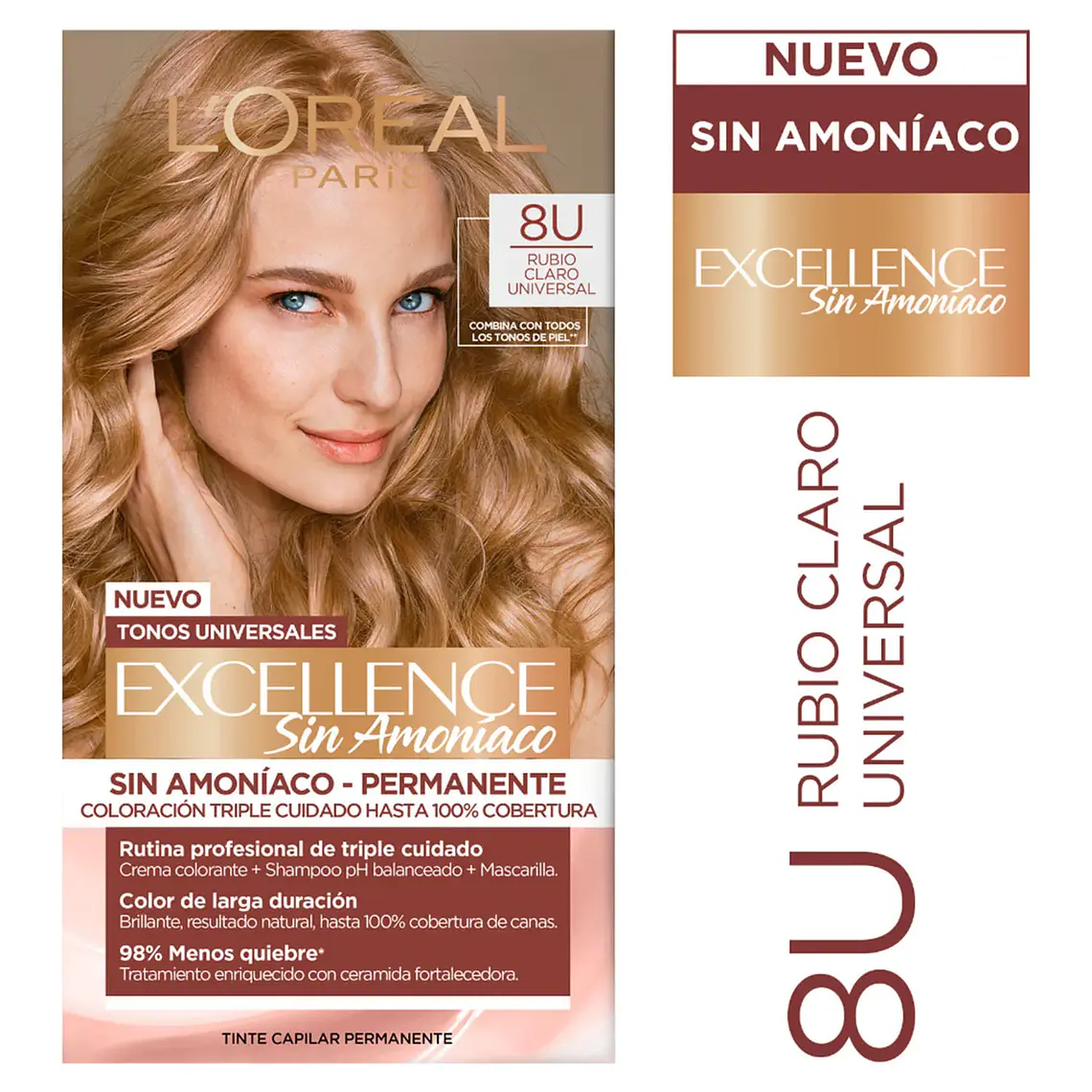 Tintura Excellence Rubio Claro Universal 8U Sin Amoníaco - LOREAL 2