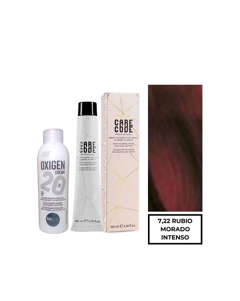 Hair Coloring Cream 100 ML 7,22 Con Oxigen 150 ML 20 Vol Lab37- CARECODE