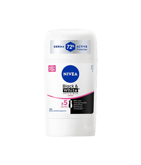Antitranspirante Black & White Invisible Clear en Barra 54 ML - NIVEA