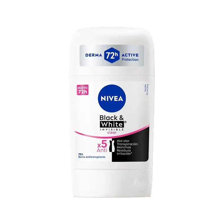 Antitranspirante Black & White Invisible Clear en Barra 54 ML - NIVEA 1