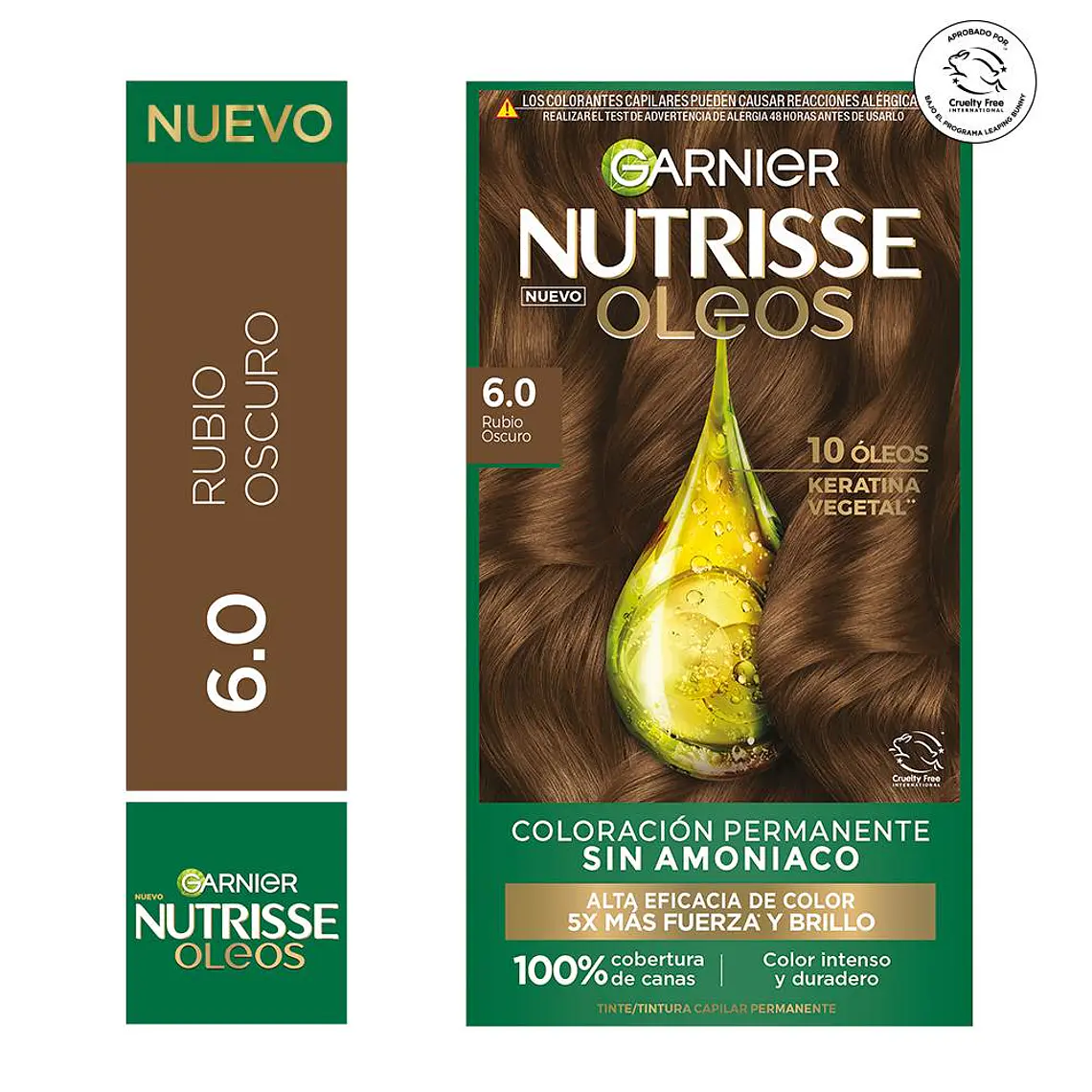 Tintura de Cabello Nutrisse Oleos Sin Amoníaco RUBIO OSCURO 6.0 - GARNIER 1
