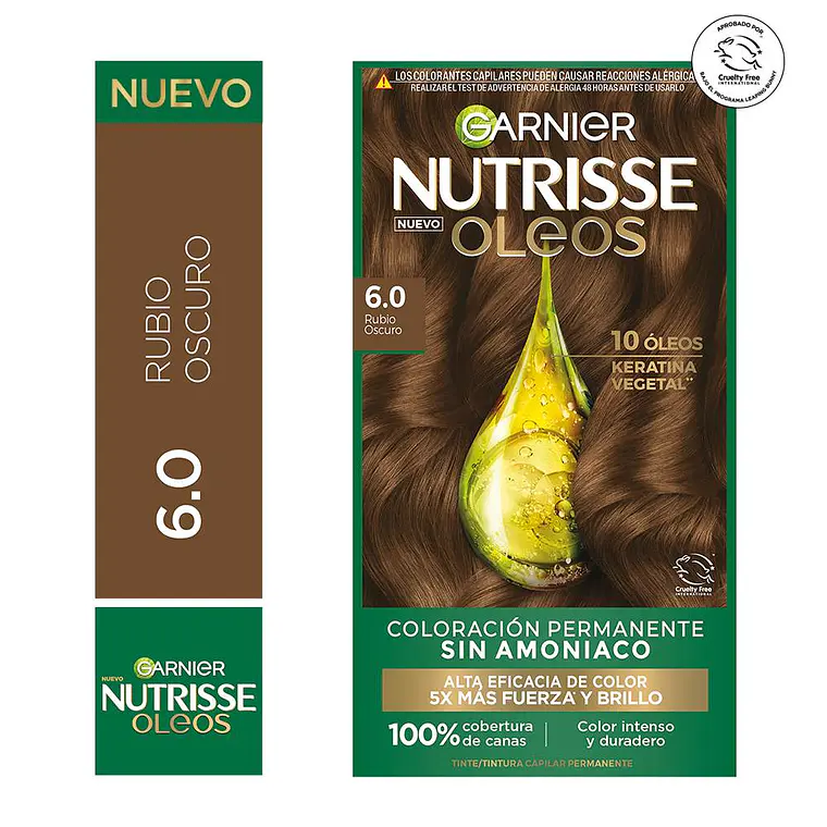 Tintura de Cabello Nutrisse Oleos Sin Amoníaco RUBIO OSCURO 6.0 - GARNIER 1