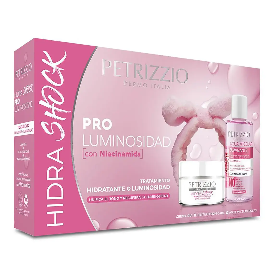Set Hidratante Hidra Shock Pro Luminosidad Con Agua Micelar Y Cintillo - PETRIZZIO 1