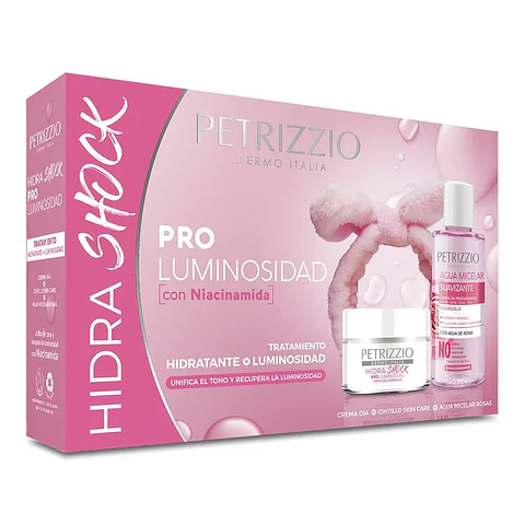 Set Hidratante Hidra Shock Pro Luminosidad Con Agua Micelar Y Cintillo - PETRIZZIO