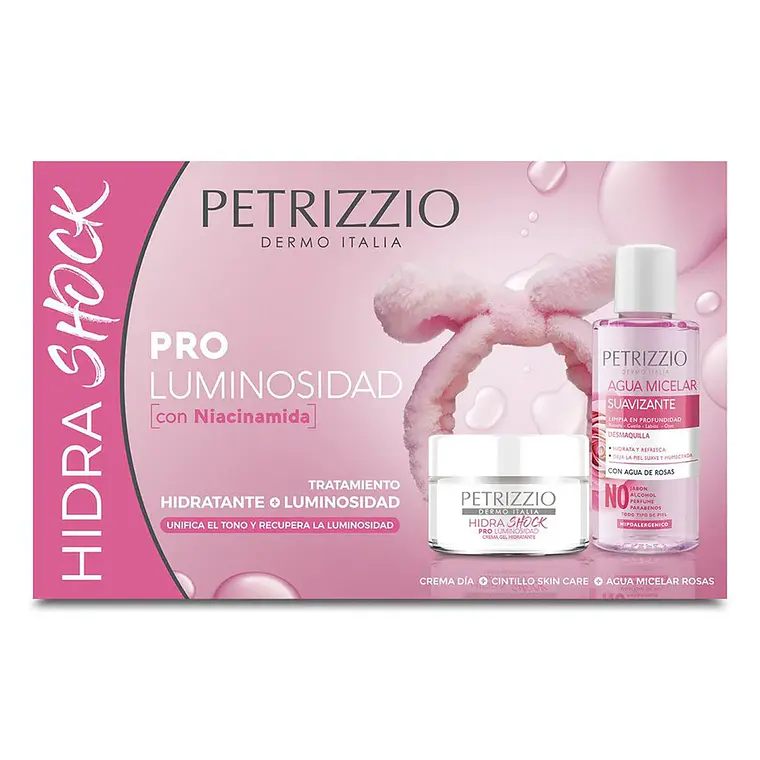 Set Hidratante Hidra Shock Pro Luminosidad Con Agua Micelar Y Cintillo - PETRIZZIO 2