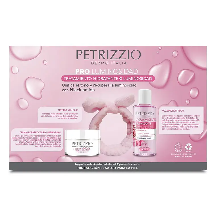 Set Hidratante Hidra Shock Pro Luminosidad Con Agua Micelar Y Cintillo - PETRIZZIO 3