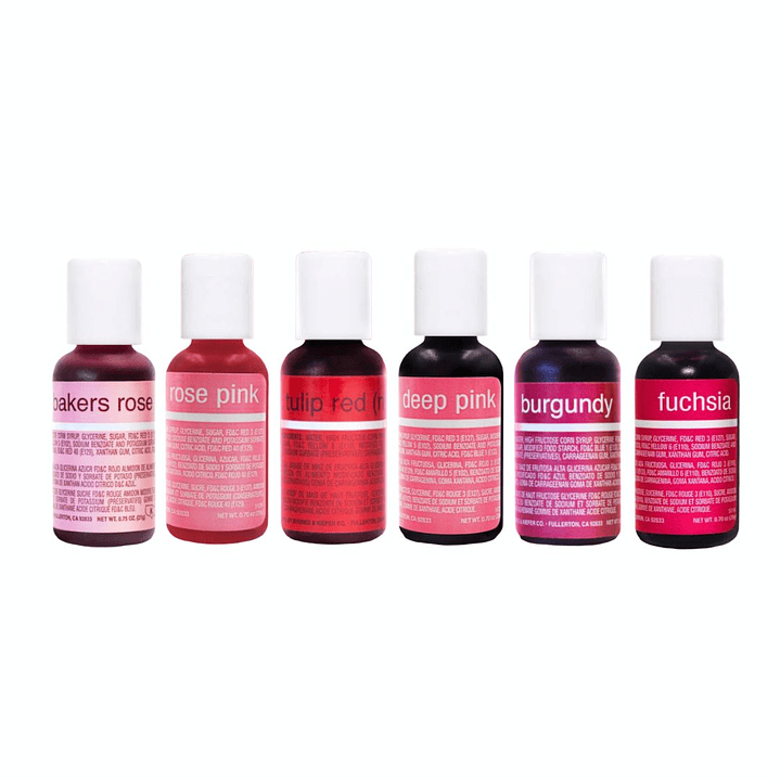 Set Rosado #2 - 6 Colores Liqua-Gel Chefmaster 20mL 2