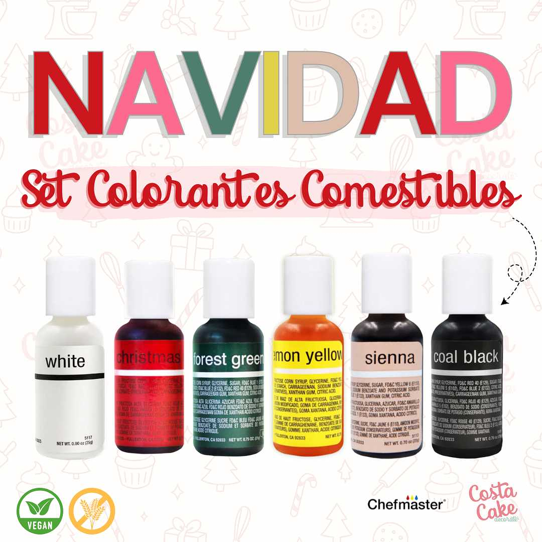 Set 6 Colores Liqua-Gel Chefmaster 20mL- Tonos Navidad 1