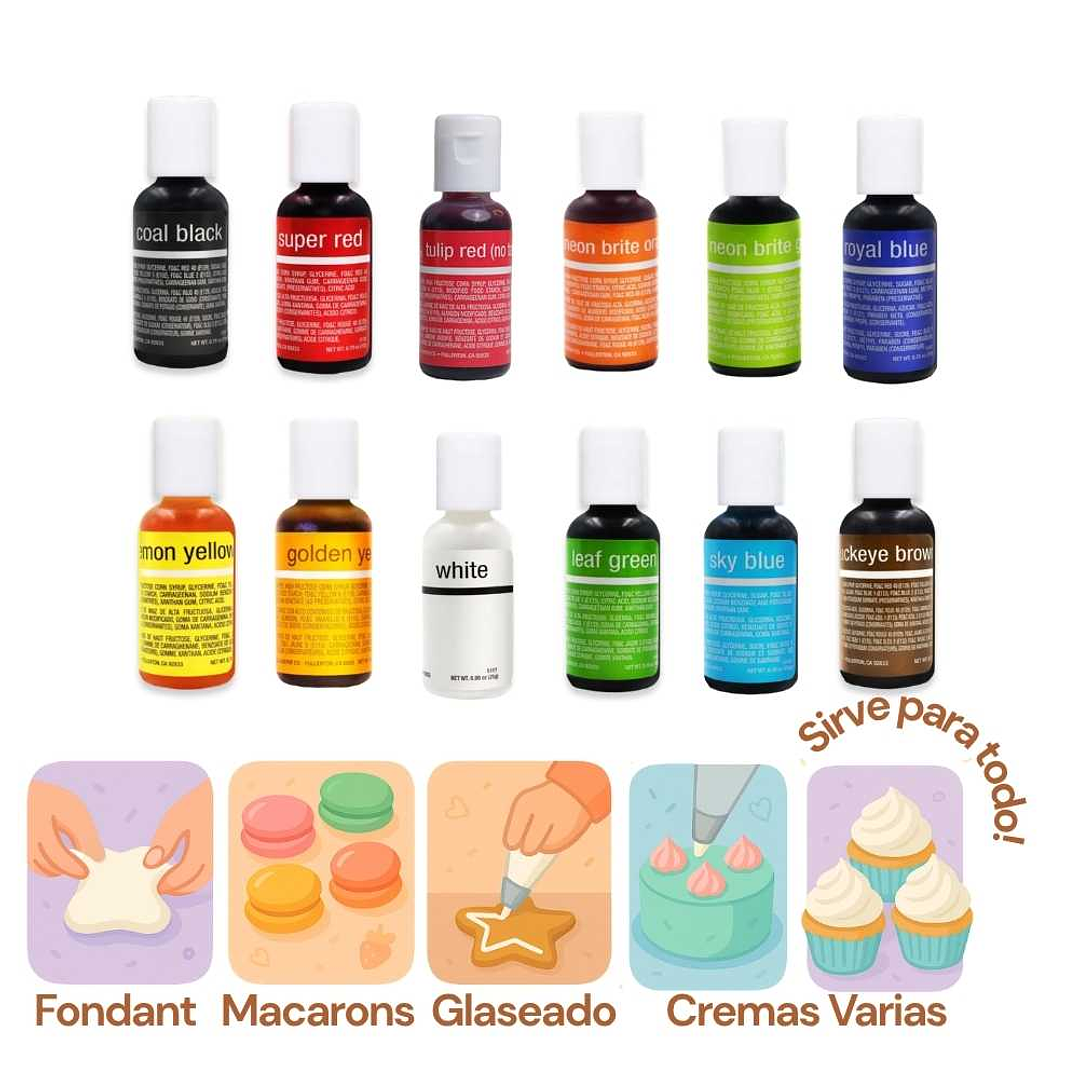 NUEVO - Promoción 12 Colores Liqua-Gel Chefmaster 21mL 3