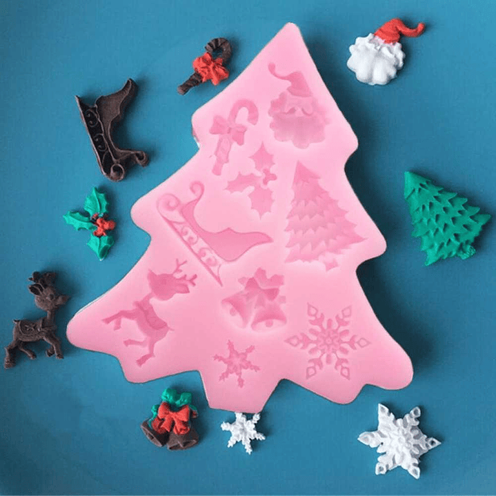 Molde Fondant Arbol con figuras Navideñas 1