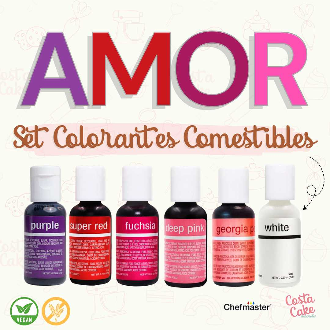 Set Amor 6 Colores Liqua-Gel Chefmaster 20mL 1