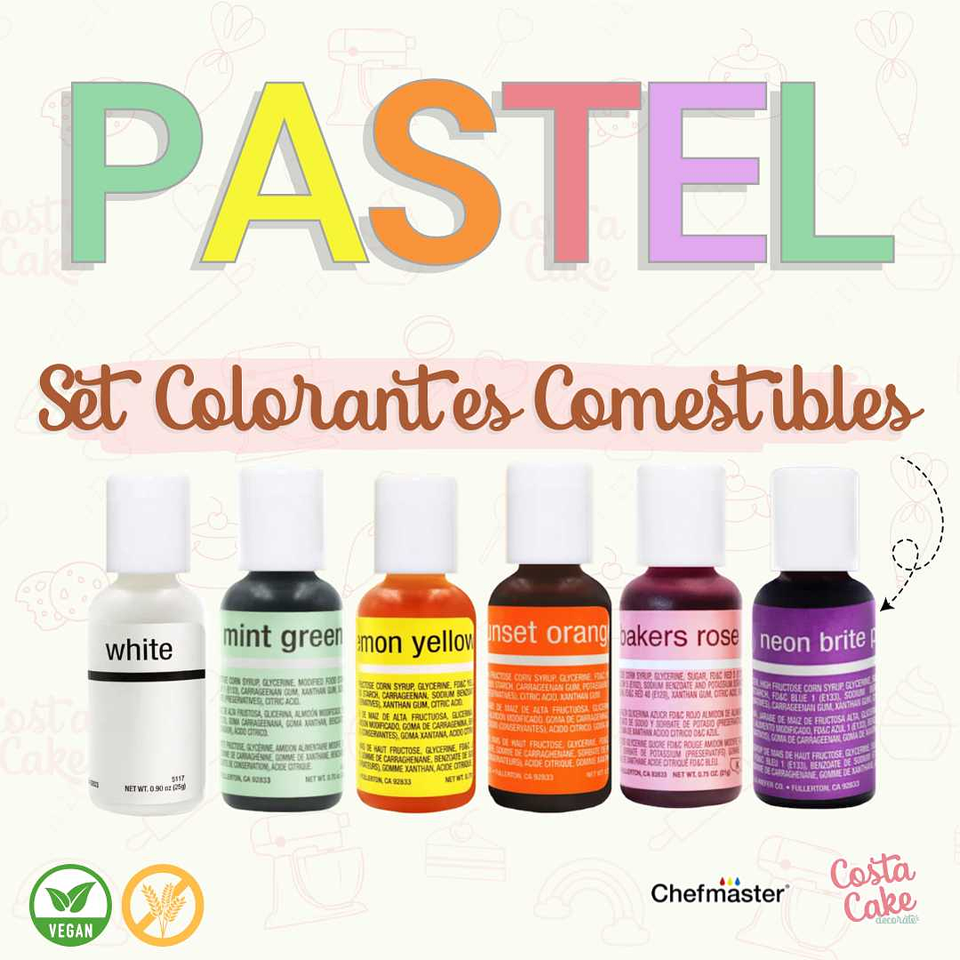 Set Pastel 6 Colores Liqua-Gel Chefmaster 20mL 1