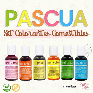 Set 6 Colores Liqua-Gel Chefmaster 20mL- Tonos Pastel Pascua