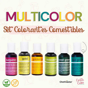 Set 6 Colores Liqua-Gel Chefmaster 20mL- Tonos Multicolor