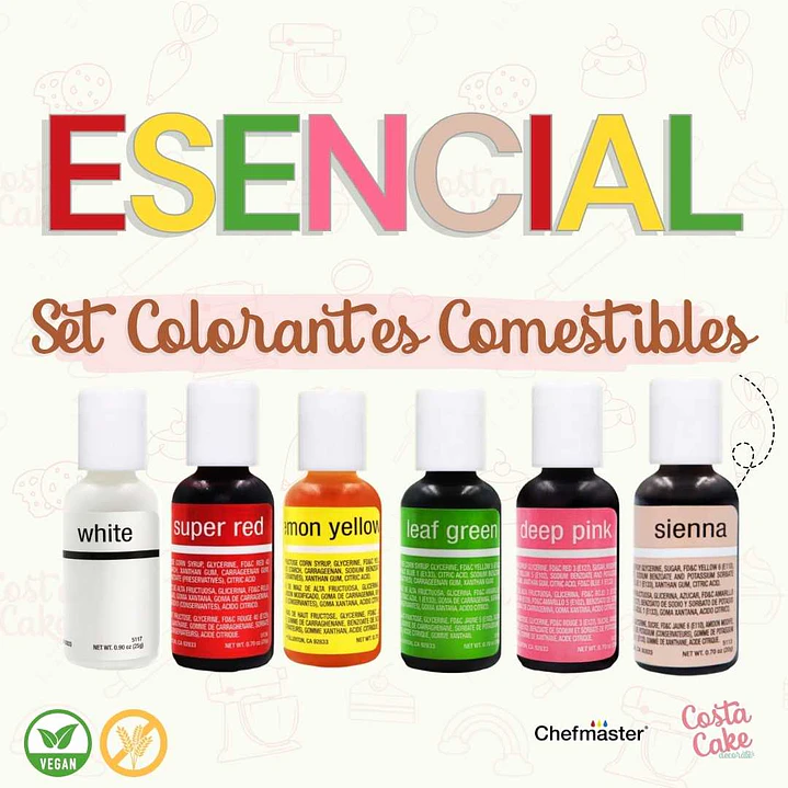 Set 6 Colores Liqua-Gel Chefmaster 20mL- Tonos Esencial 1
