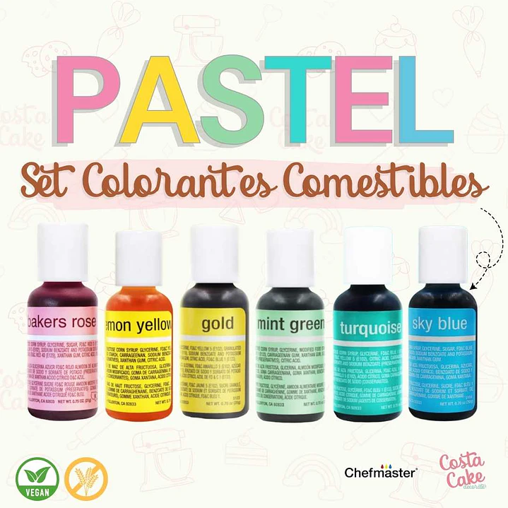 Set 6 Colores Liqua-Gel Chefmaster 20mL- Tonos Pastel 1