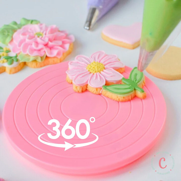 Base Giratoria Rosada para Decorar Galletas y Mini Tortas 14cm 2