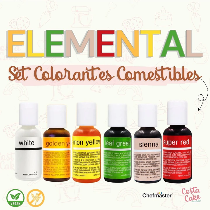 Set 6 Colores Liqua-Gel Chefmaster 20mL- Elemental 1