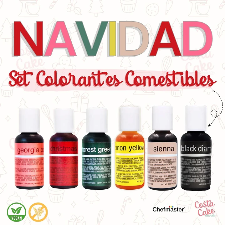 Set 6 Colores Liqua-Gel Chefmaster 20mL- Tonos Navidad N2 1